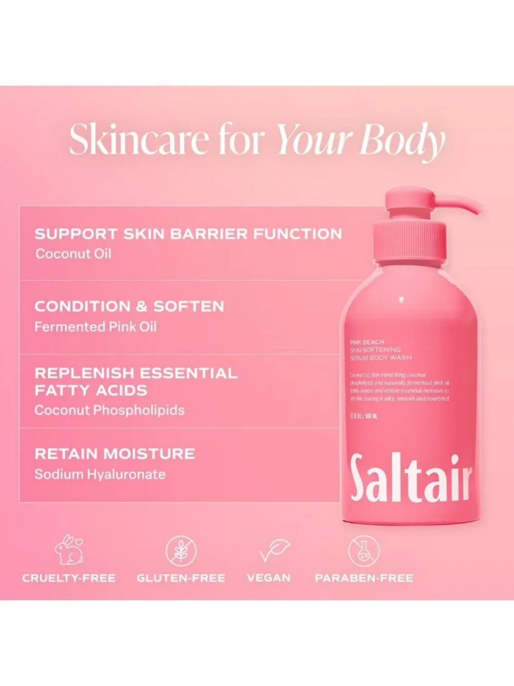 Pink Beach Body Care Set - 3 Piece Wash & After Shower Oil Kit for Glowing Skin